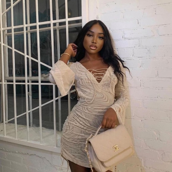 I.AM.GIA Dress Amina Cutout Adjustable Ruching Sheer Velvet Tan Burn Out XL NWT - Picture 1 of 11